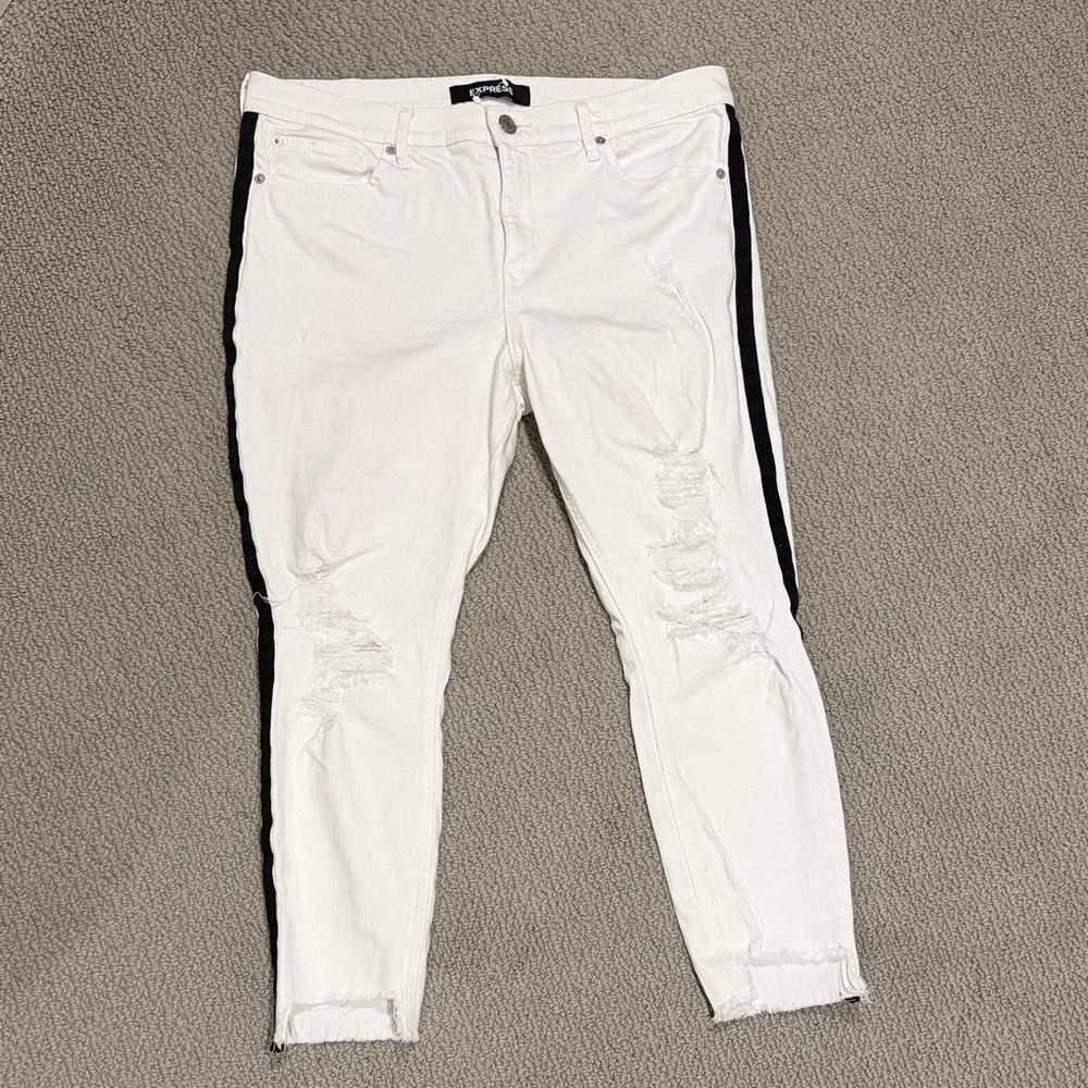 Express White Skinny Jeans with Black Accents